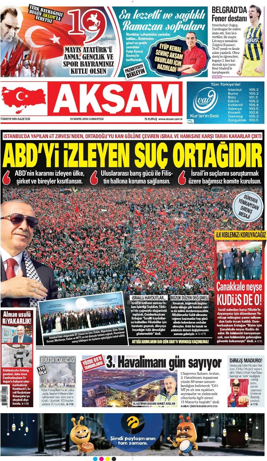 Gazete manşetleri 19 Mayıs 2018 Hürriyet, Milliyet, Yeni Şafak, Sözcü 15