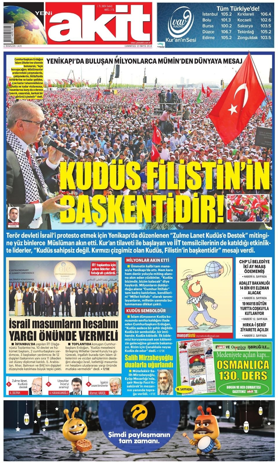 Gazete manşetleri 19 Mayıs 2018 Hürriyet, Milliyet, Yeni Şafak, Sözcü 16