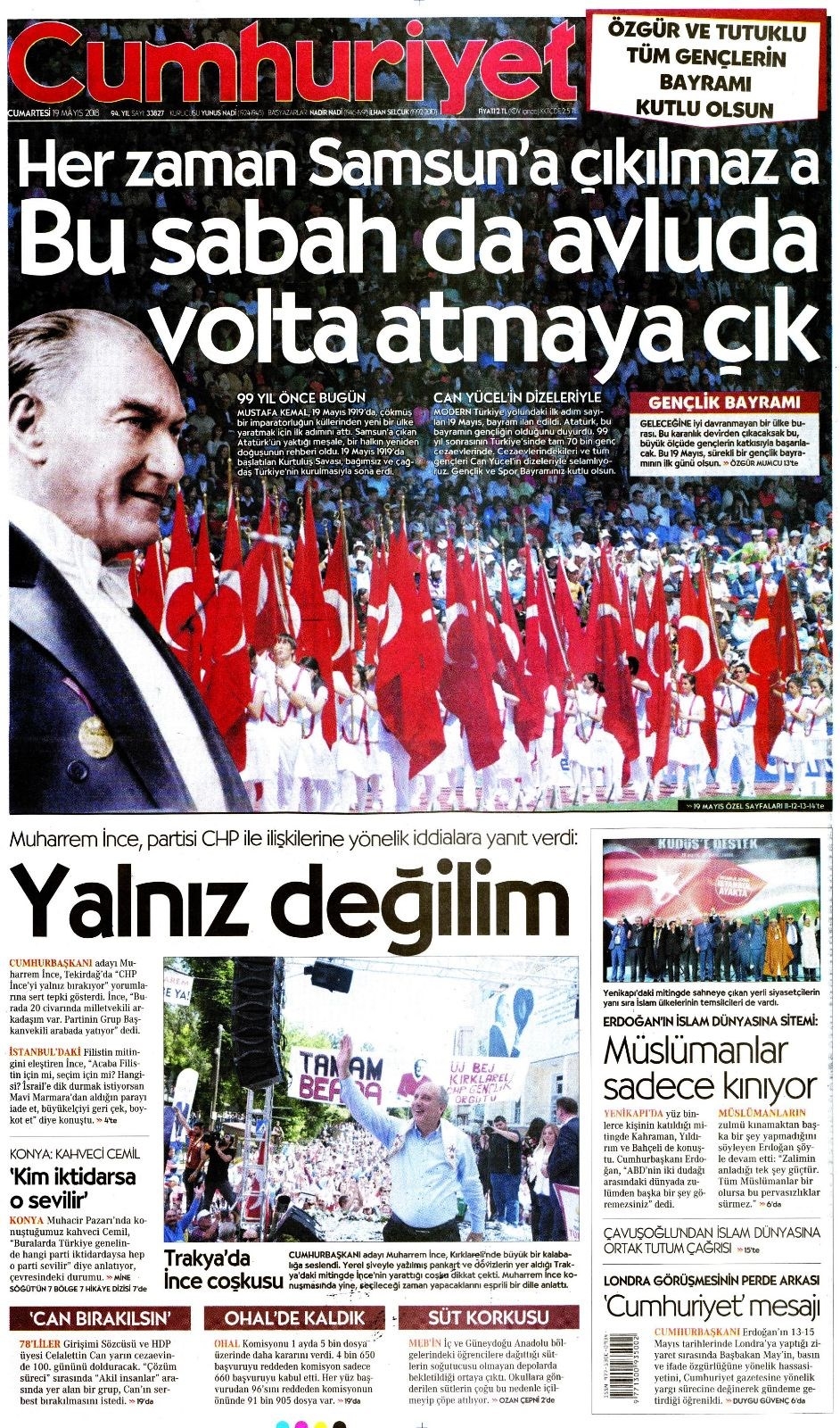 Gazete manşetleri 19 Mayıs 2018 Hürriyet, Milliyet, Yeni Şafak, Sözcü 6