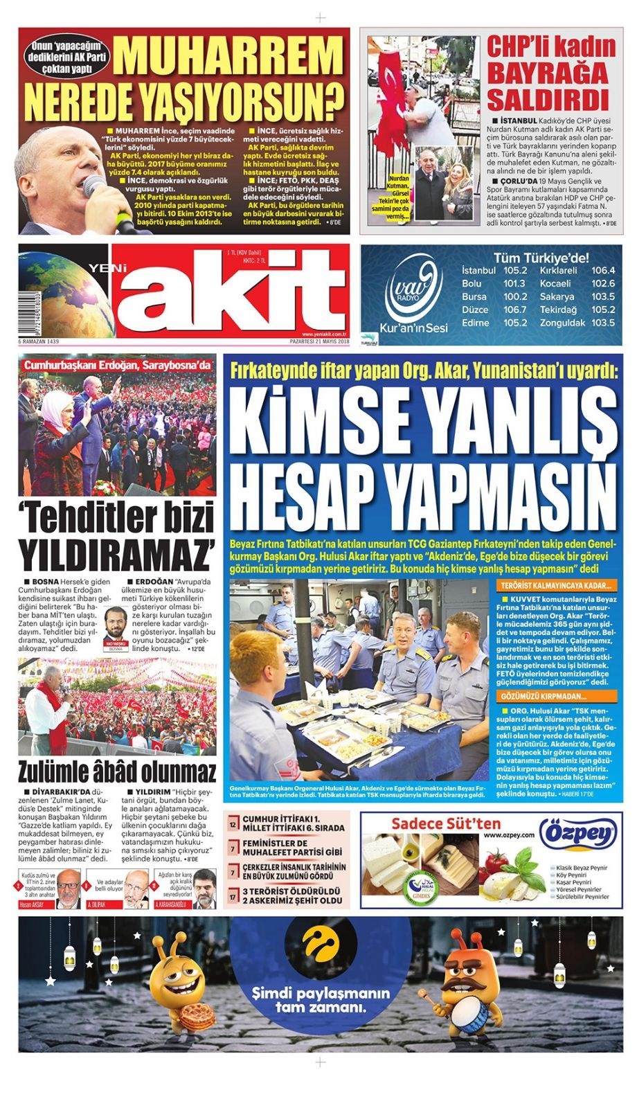 Gazete manşetleri 21 Mayıs 2018  Hürriyet, Milliyet, Yeni Şafak, Sözcü, Fanatik, 17