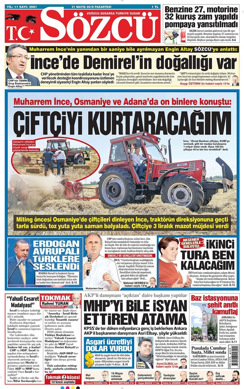 Gazete manşetleri 21 Mayıs 2018  Hürriyet, Milliyet, Yeni Şafak, Sözcü, Fanatik, 5