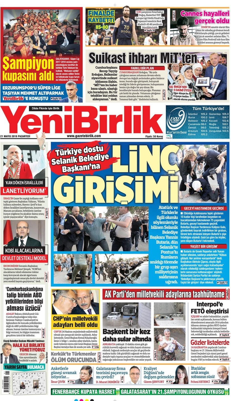 Gazete manşetleri 21 Mayıs 2018  Hürriyet, Milliyet, Yeni Şafak, Sözcü, Fanatik, 7