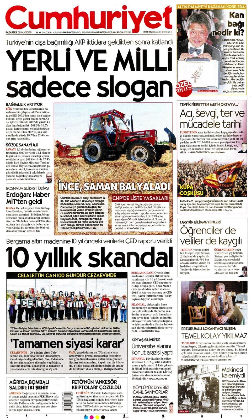 Gazete manşetleri 21 Mayıs 2018  Hürriyet, Milliyet, Yeni Şafak, Sözcü, Fanatik, 8