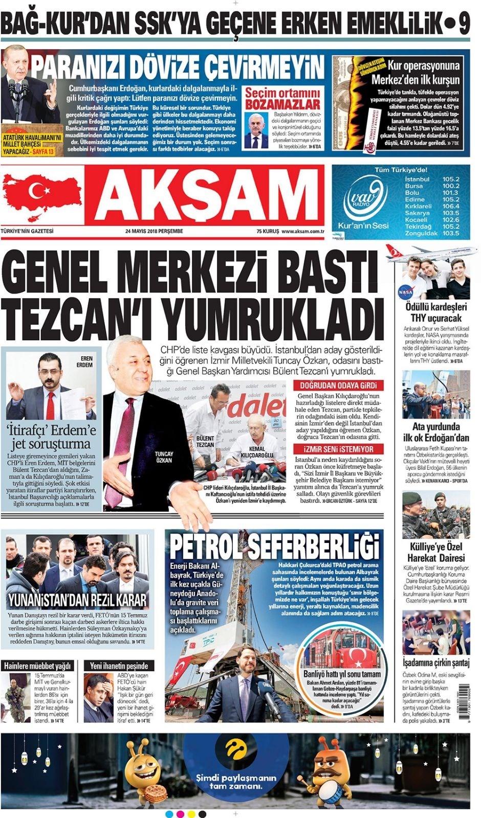 Gazete manşetleri 24 Mayıs 2018 Hürriyet, Milliyet, Yeni Şafak, Sözcü 14