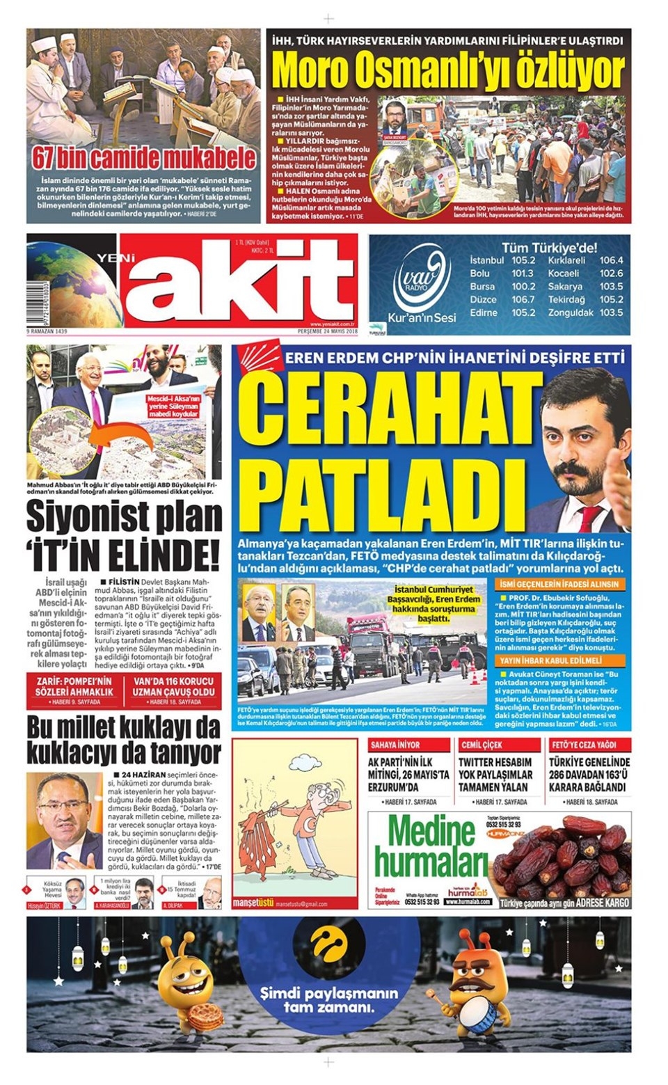 Gazete manşetleri 24 Mayıs 2018 Hürriyet, Milliyet, Yeni Şafak, Sözcü 15