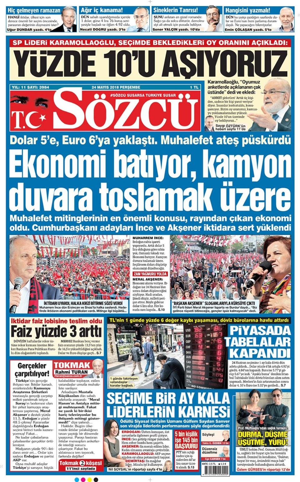 Gazete manşetleri 24 Mayıs 2018 Hürriyet, Milliyet, Yeni Şafak, Sözcü 4