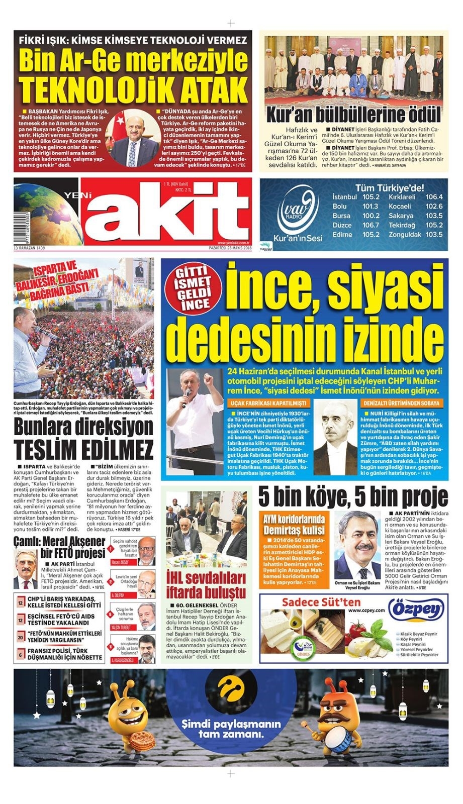 Gazete manşetleri 28 Mayıs 2018 Hürriyet - Sözcü - Habertürk 13