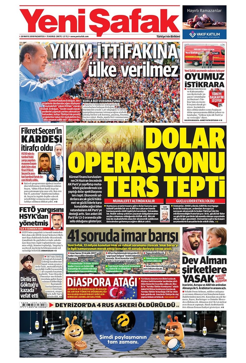 Gazete manşetleri 28 Mayıs 2018 Hürriyet - Sözcü - Habertürk 15