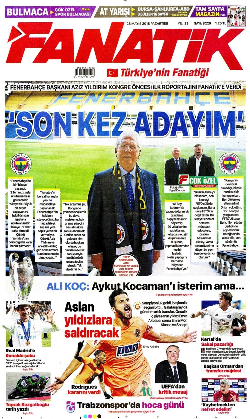 Gazete manşetleri 28 Mayıs 2018 Hürriyet - Sözcü - Habertürk 16
