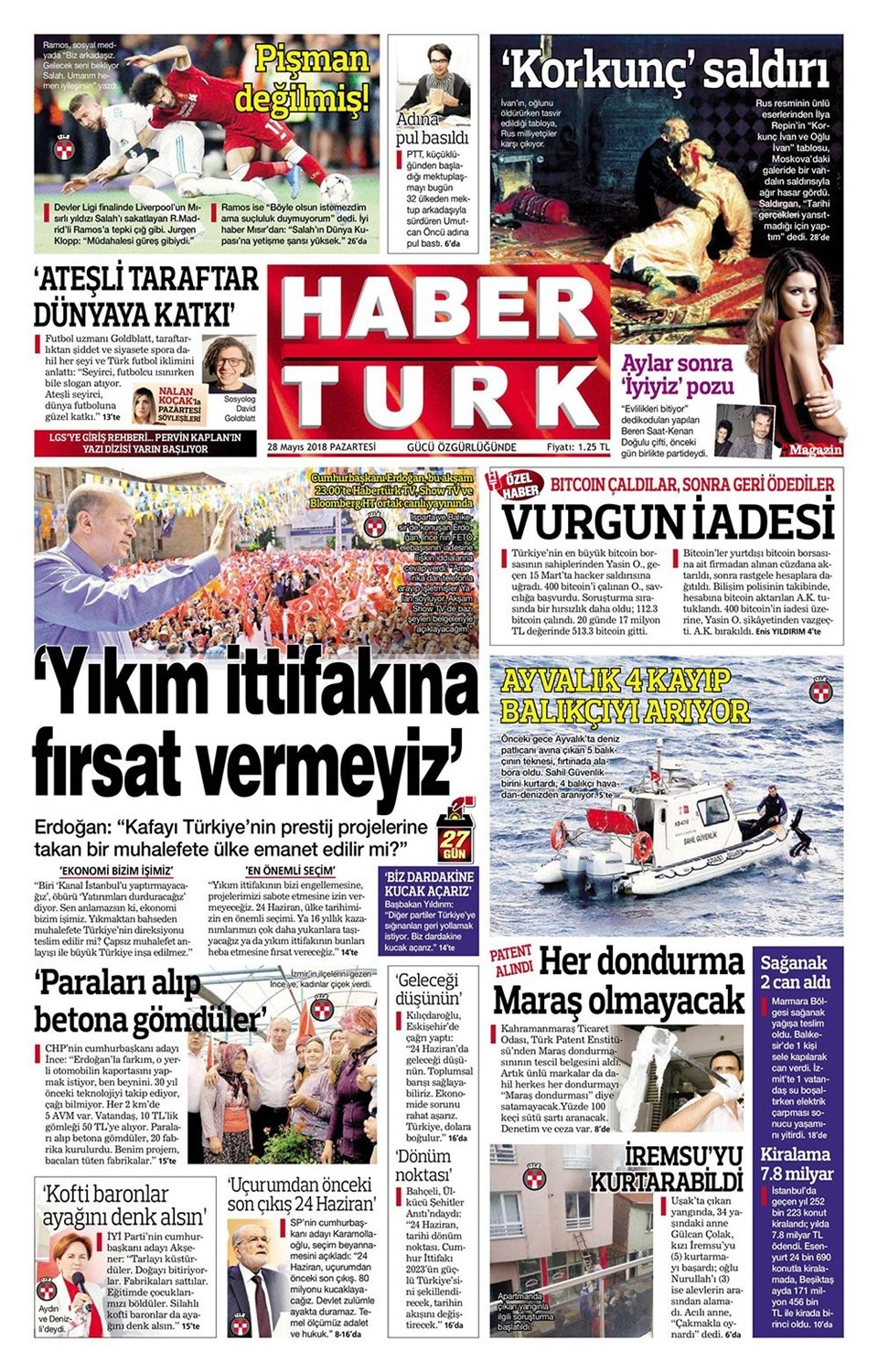 Gazete manşetleri 28 Mayıs 2018 Hürriyet - Sözcü - Habertürk 4