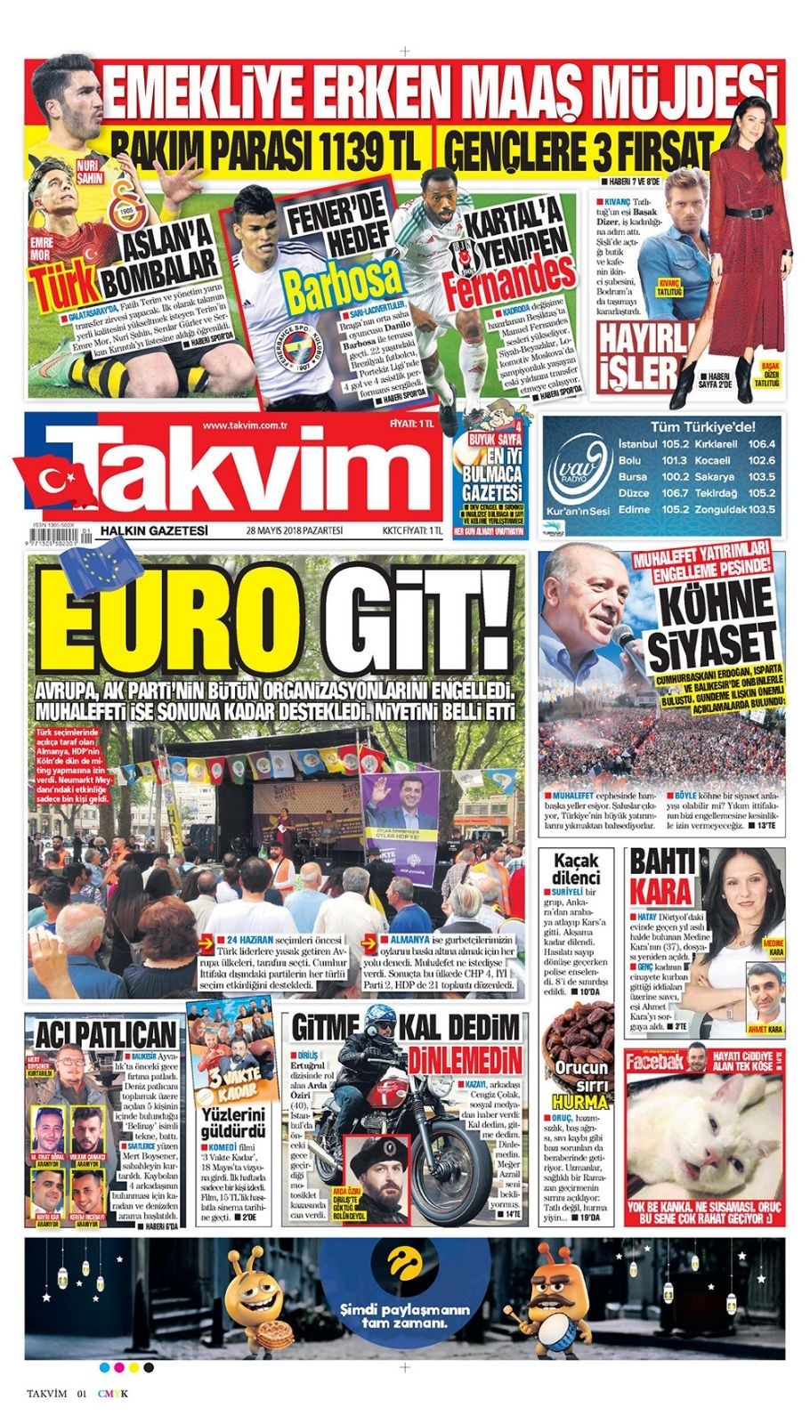 Gazete manşetleri 28 Mayıs 2018 Hürriyet - Sözcü - Habertürk 7