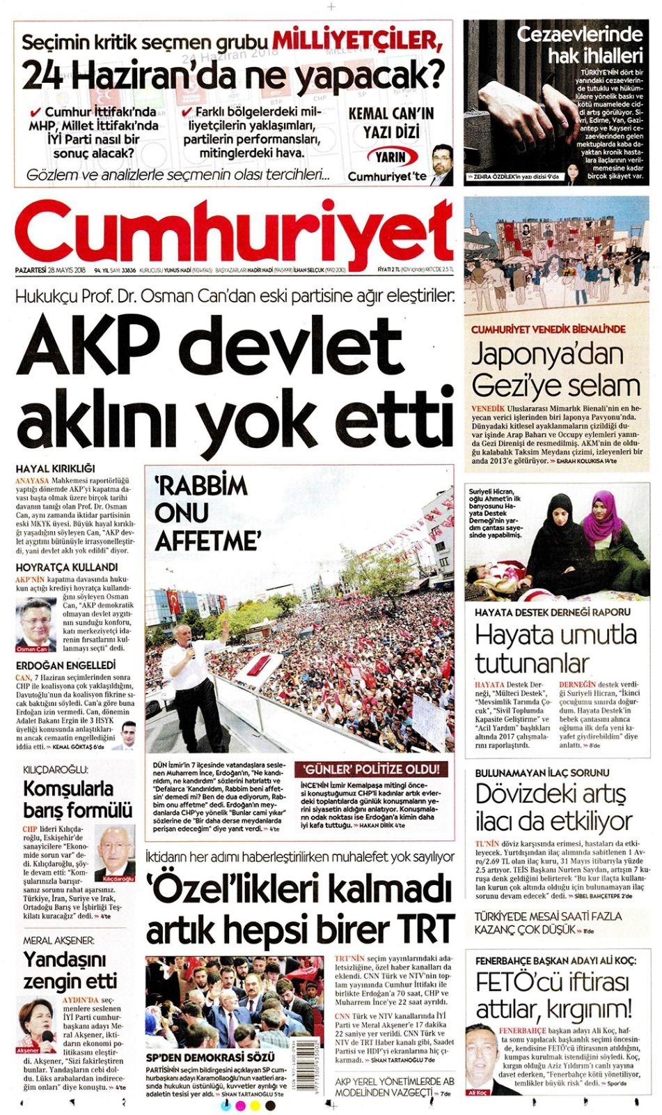 Gazete manşetleri 28 Mayıs 2018 Hürriyet - Sözcü - Habertürk 8