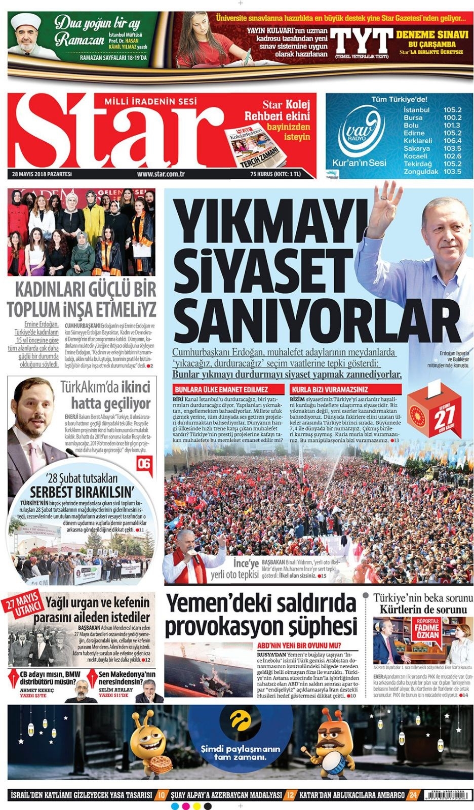 Gazete manşetleri 28 Mayıs 2018 Hürriyet - Sözcü - Habertürk 9