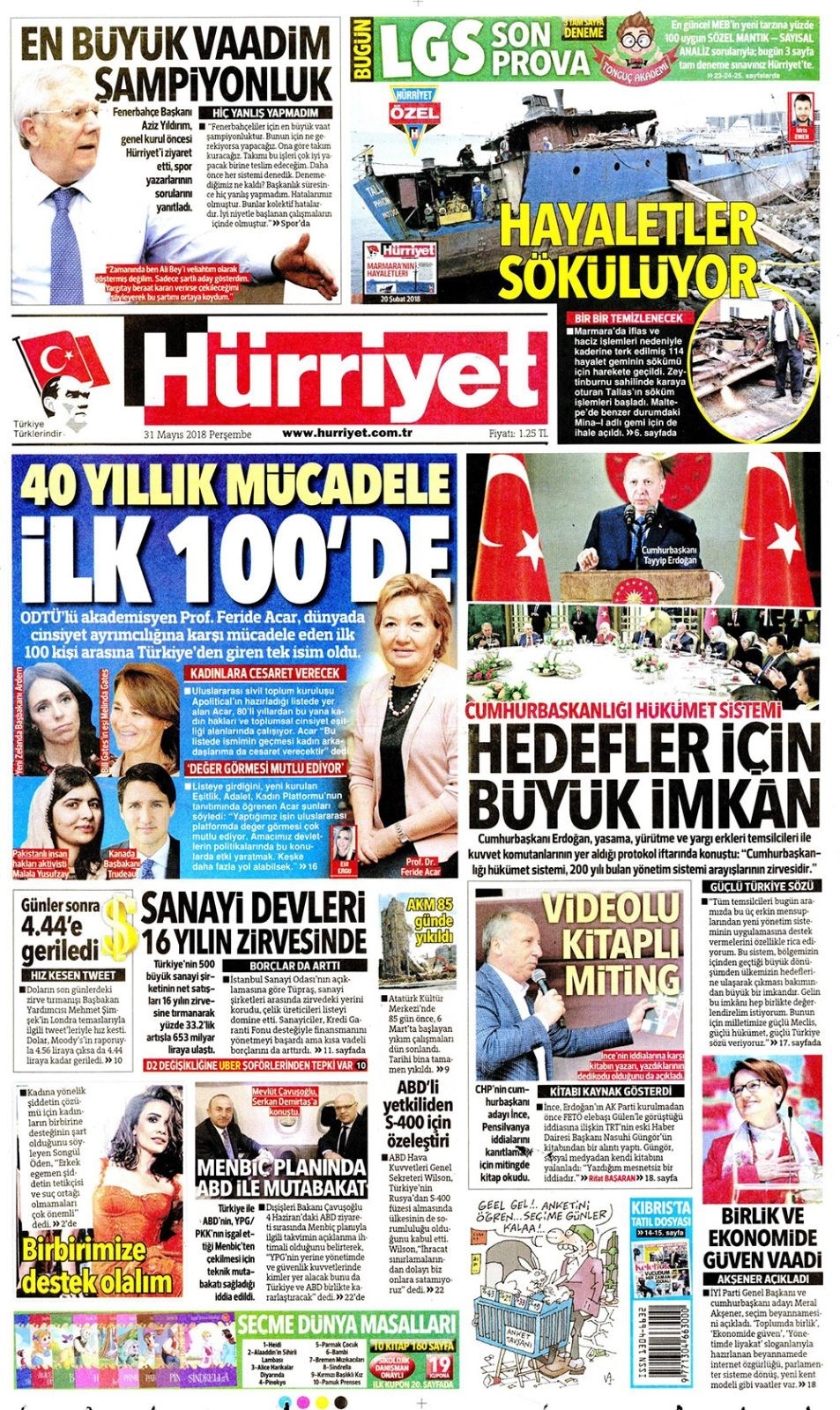 Gazete manşetleri 31 Mayıs 2018 Hürriyet - Sözcü - Habertürk 1