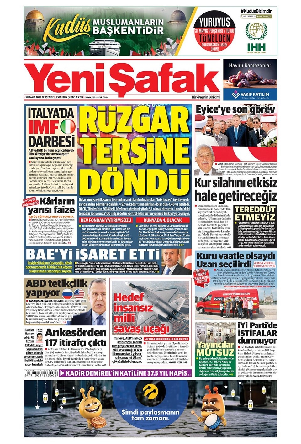 Gazete manşetleri 31 Mayıs 2018 Hürriyet - Sözcü - Habertürk 17