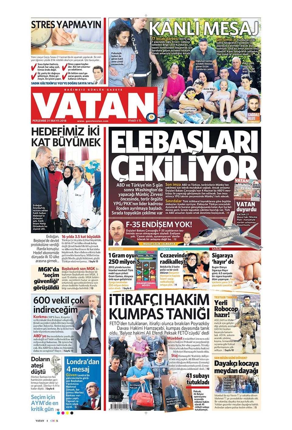 Gazete manşetleri 31 Mayıs 2018 Hürriyet - Sözcü - Habertürk 4