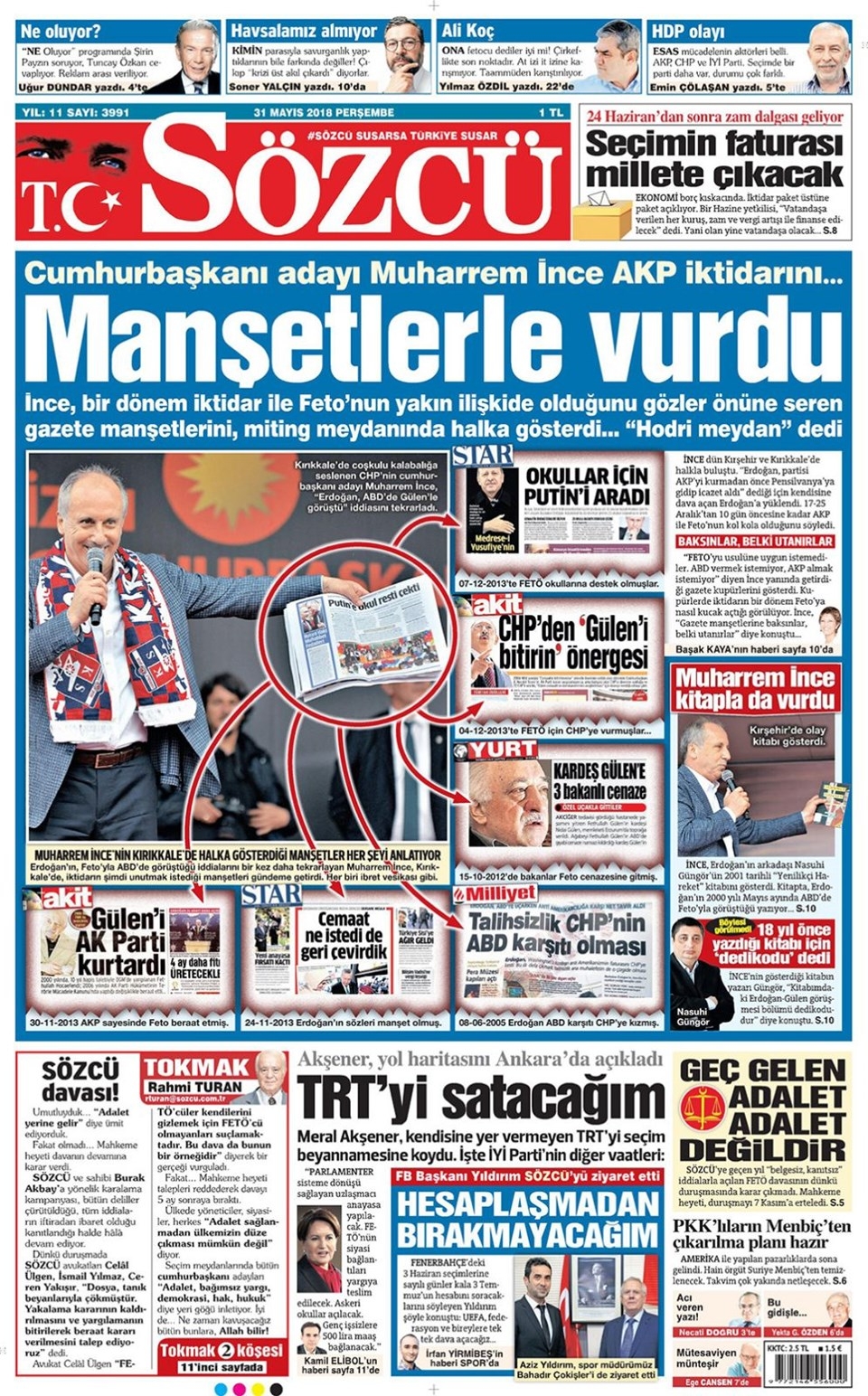 Gazete manşetleri 31 Mayıs 2018 Hürriyet - Sözcü - Habertürk 5