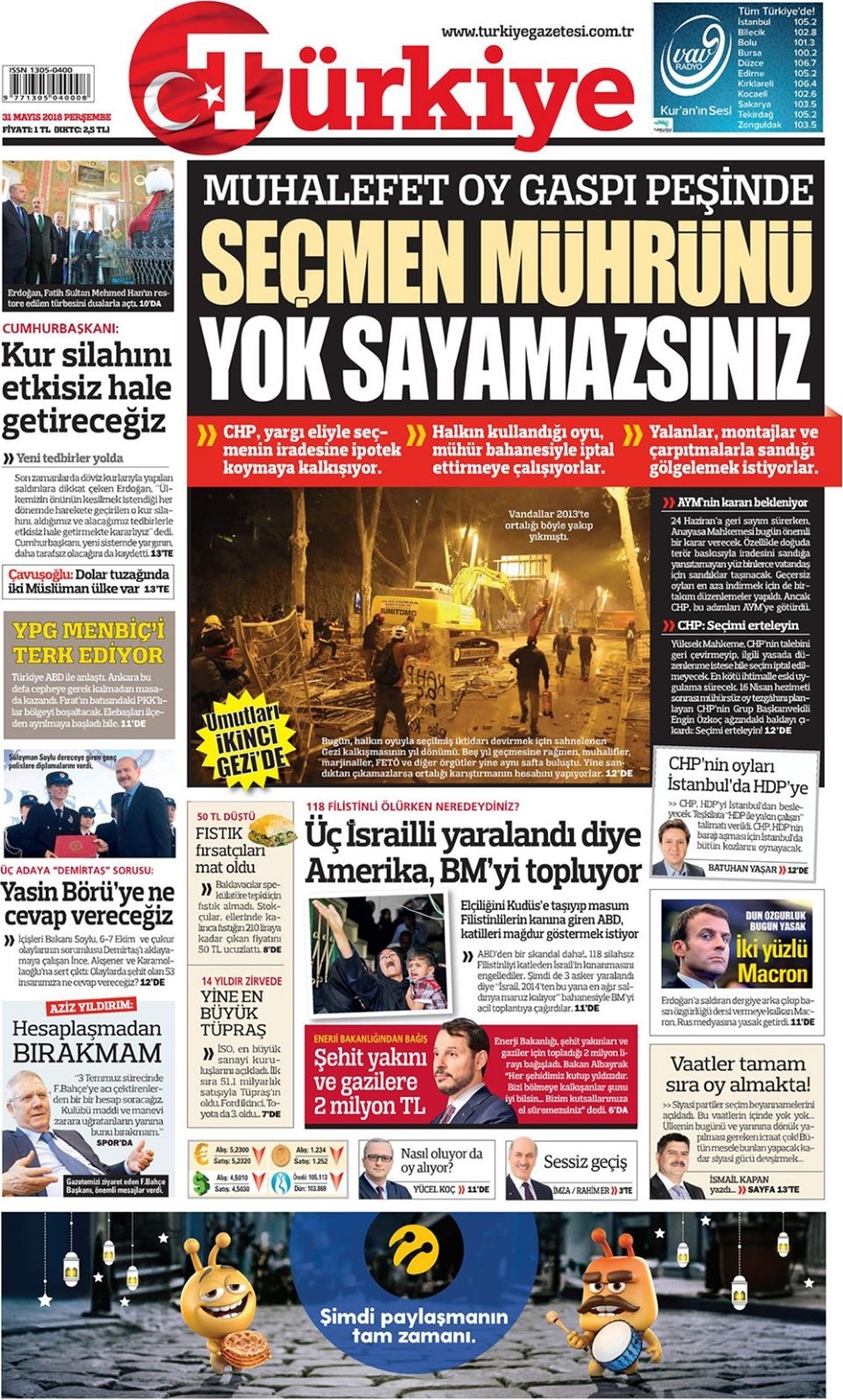 Gazete manşetleri 31 Mayıs 2018 Hürriyet - Sözcü - Habertürk 6