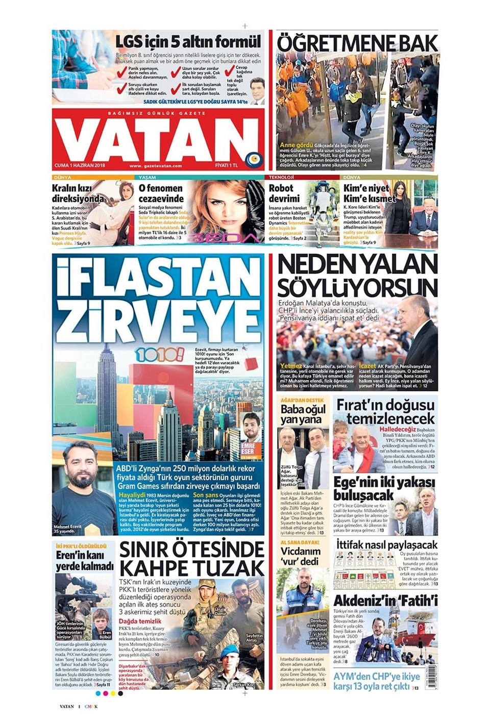 Gazete manşetleri 1 Haziran 2018 Hürriyet - Sözcü - Posta - Habertürk 1