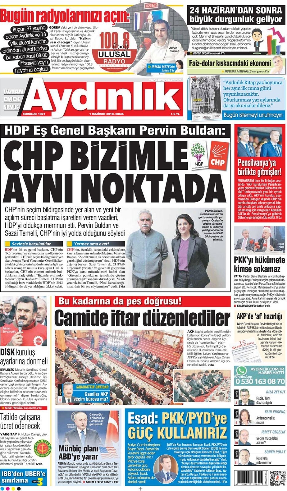 Gazete manşetleri 1 Haziran 2018 Hürriyet - Sözcü - Posta - Habertürk 13