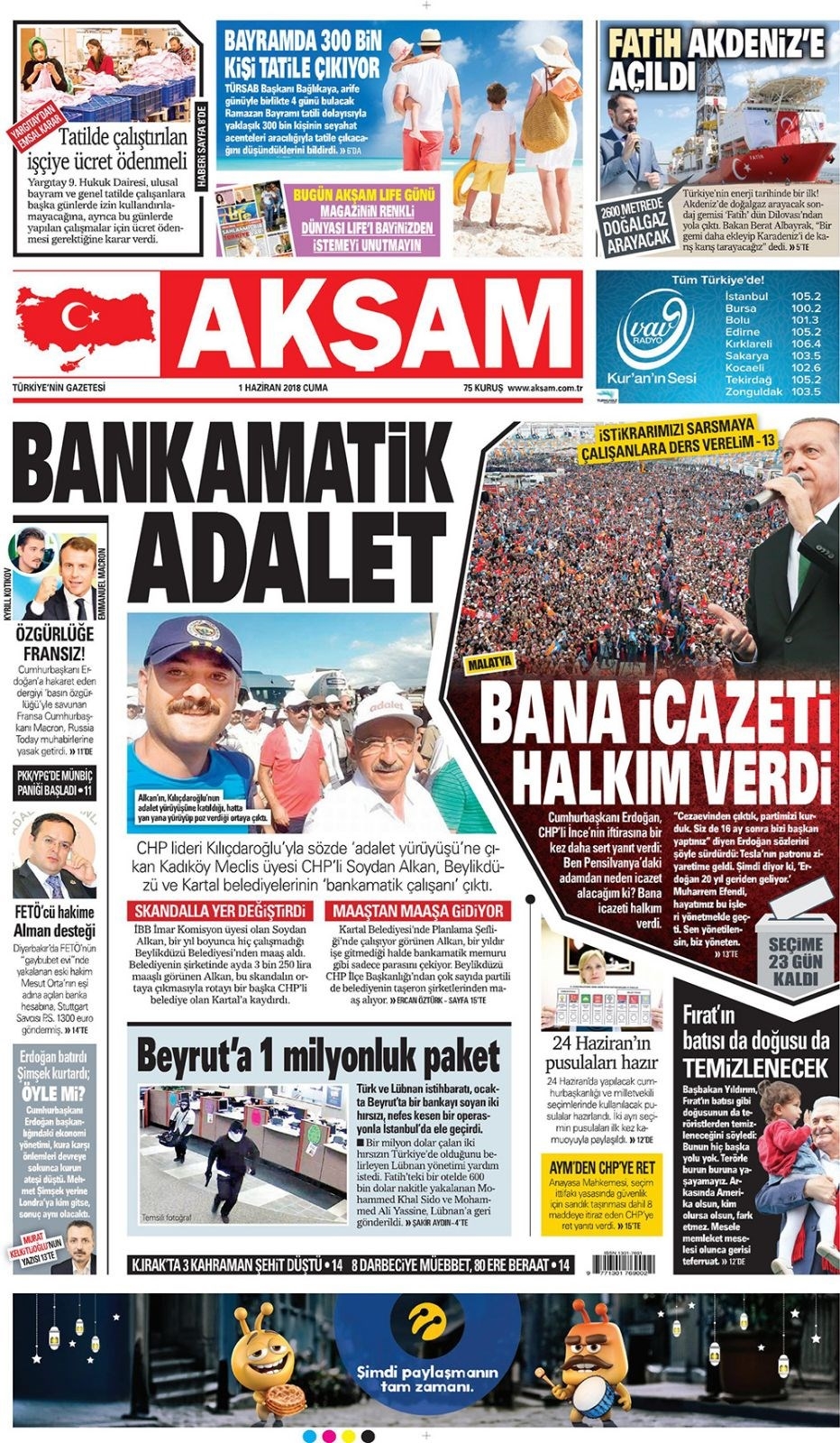 Gazete manşetleri 1 Haziran 2018 Hürriyet - Sözcü - Posta - Habertürk 14