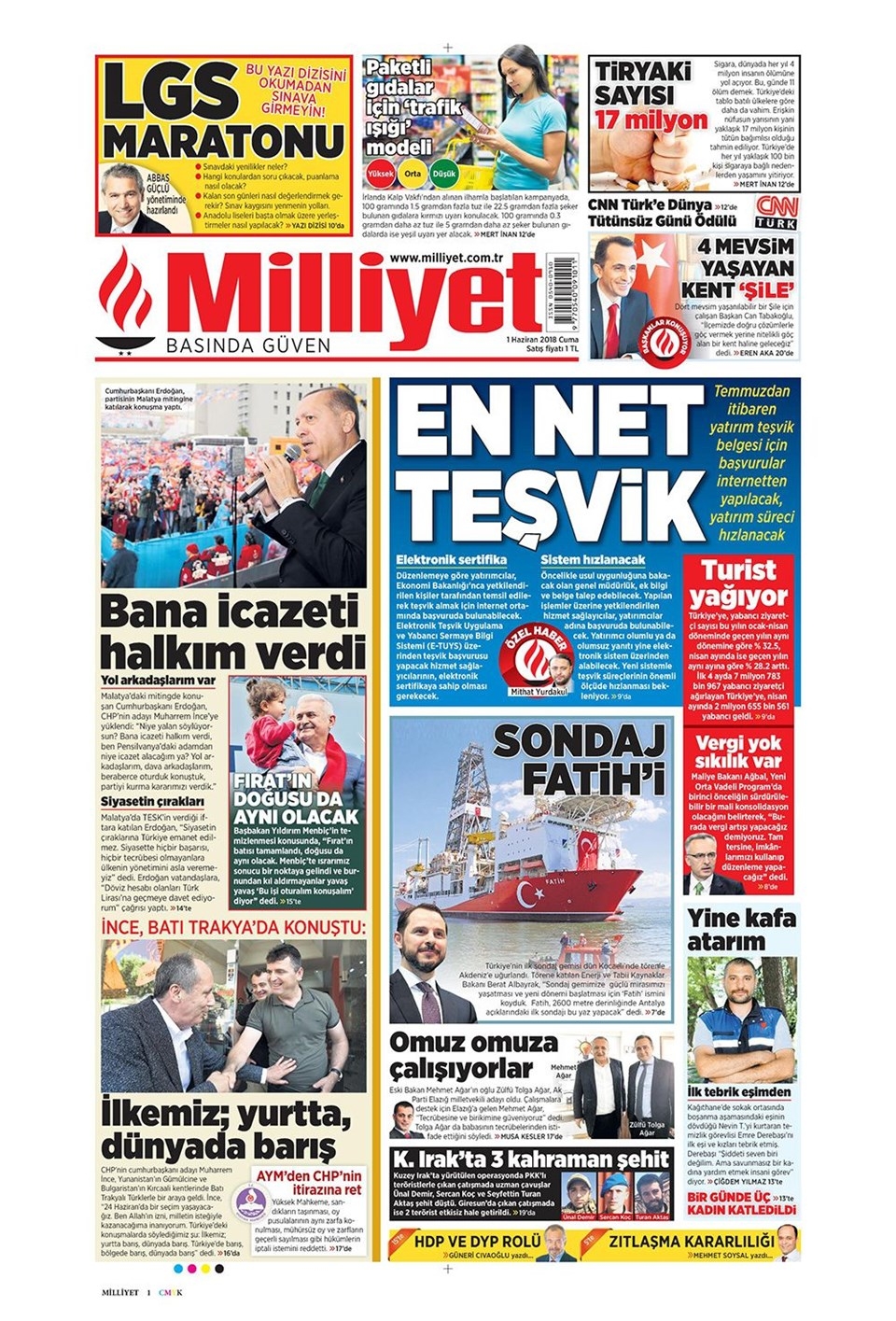 Gazete manşetleri 1 Haziran 2018 Hürriyet - Sözcü - Posta - Habertürk 2