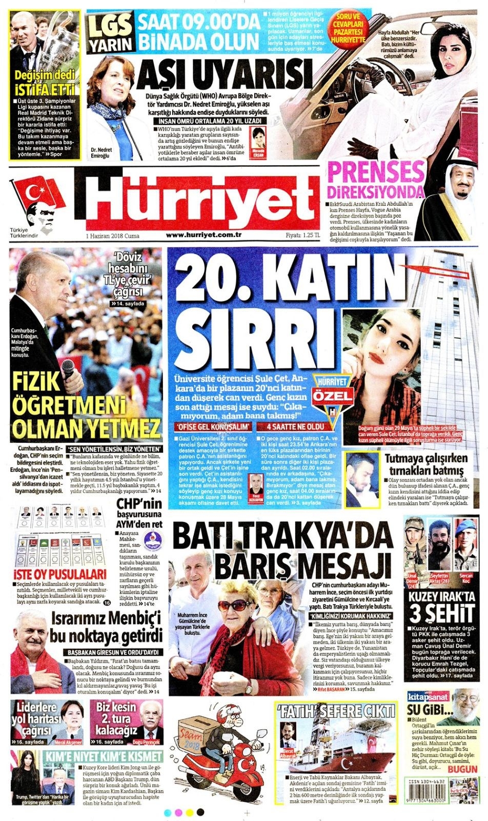 Gazete manşetleri 1 Haziran 2018 Hürriyet - Sözcü - Posta - Habertürk 3