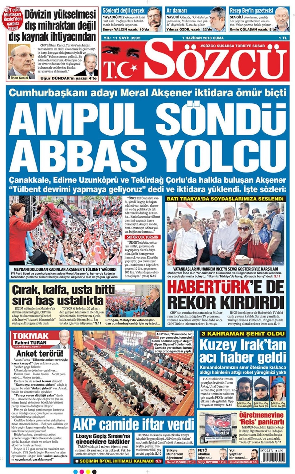 Gazete manşetleri 1 Haziran 2018 Hürriyet - Sözcü - Posta - Habertürk 8