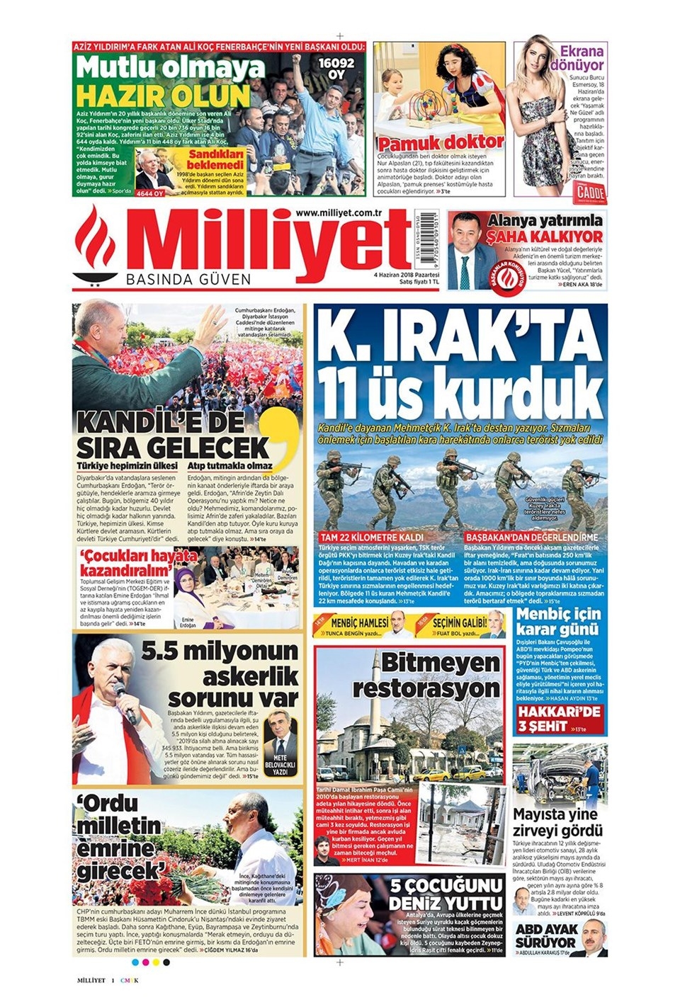 Gazete manşetleri 4 Haziran 2018 Hürriyet - Sözcü - Fanatik 2