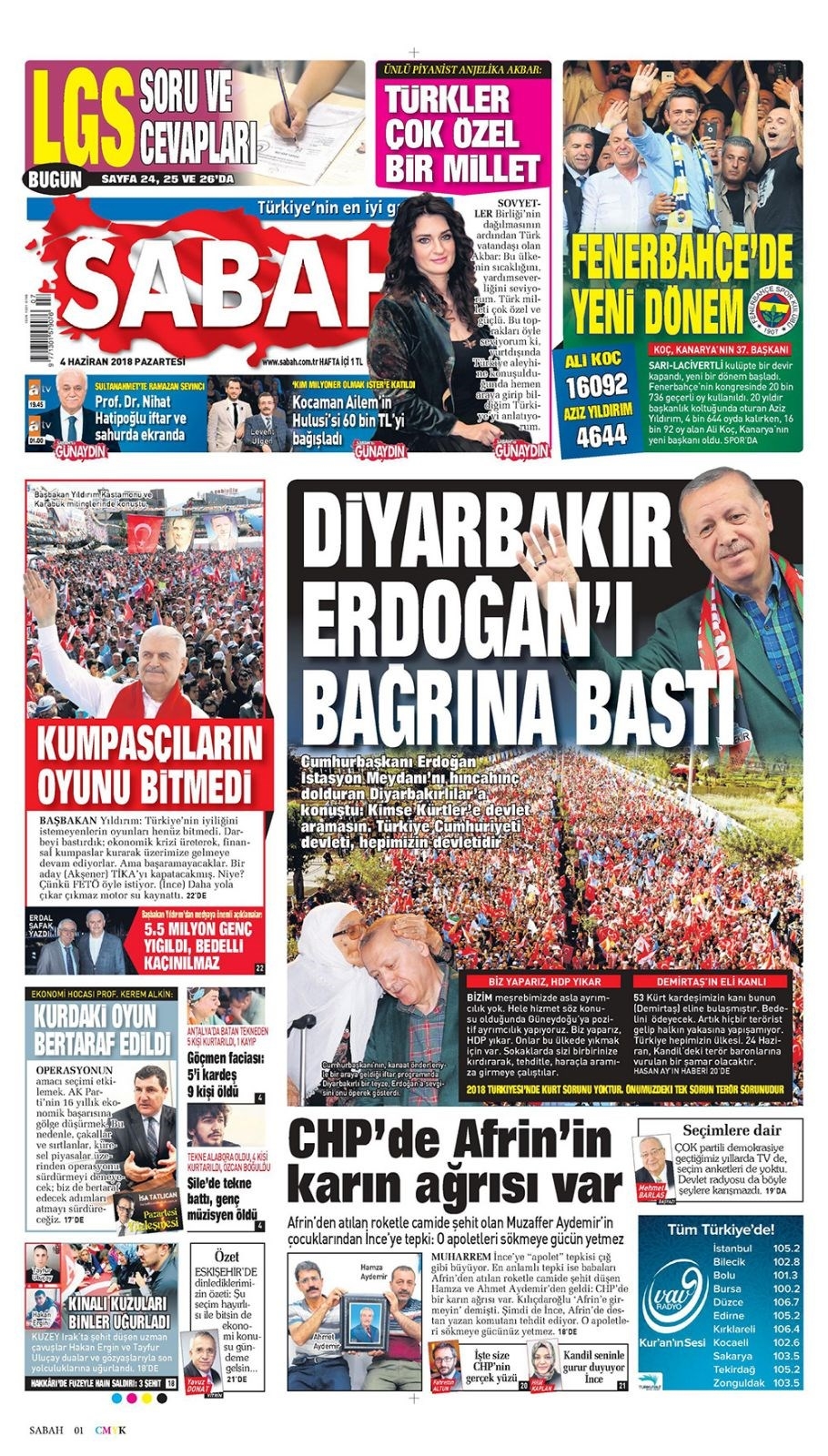 Gazete manşetleri 4 Haziran 2018 Hürriyet - Sözcü - Fanatik 3