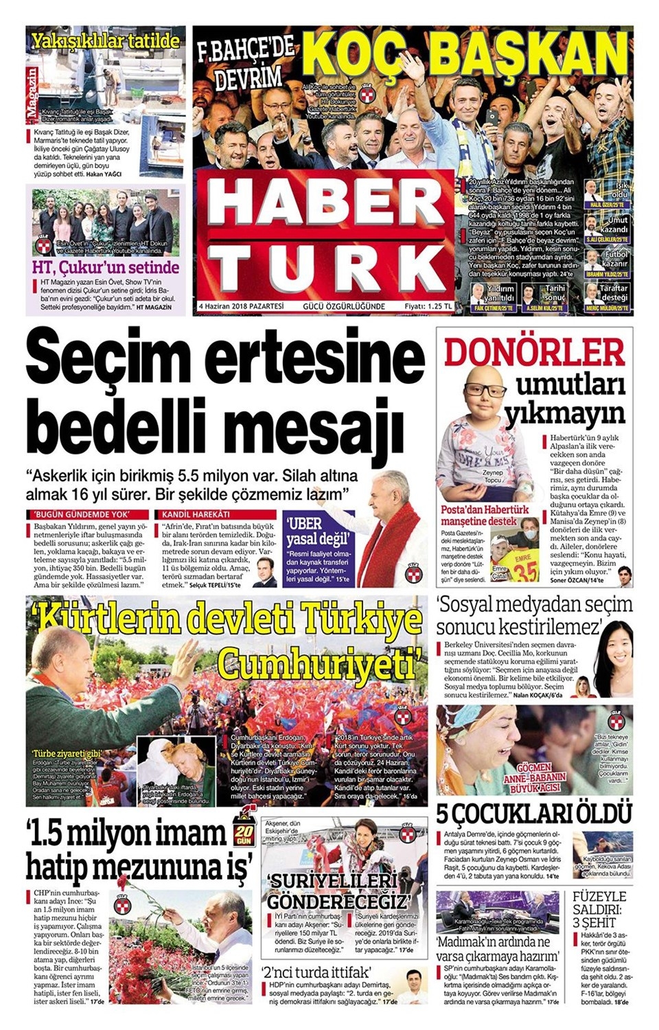 Gazete manşetleri 4 Haziran 2018 Hürriyet - Sözcü - Fanatik 4