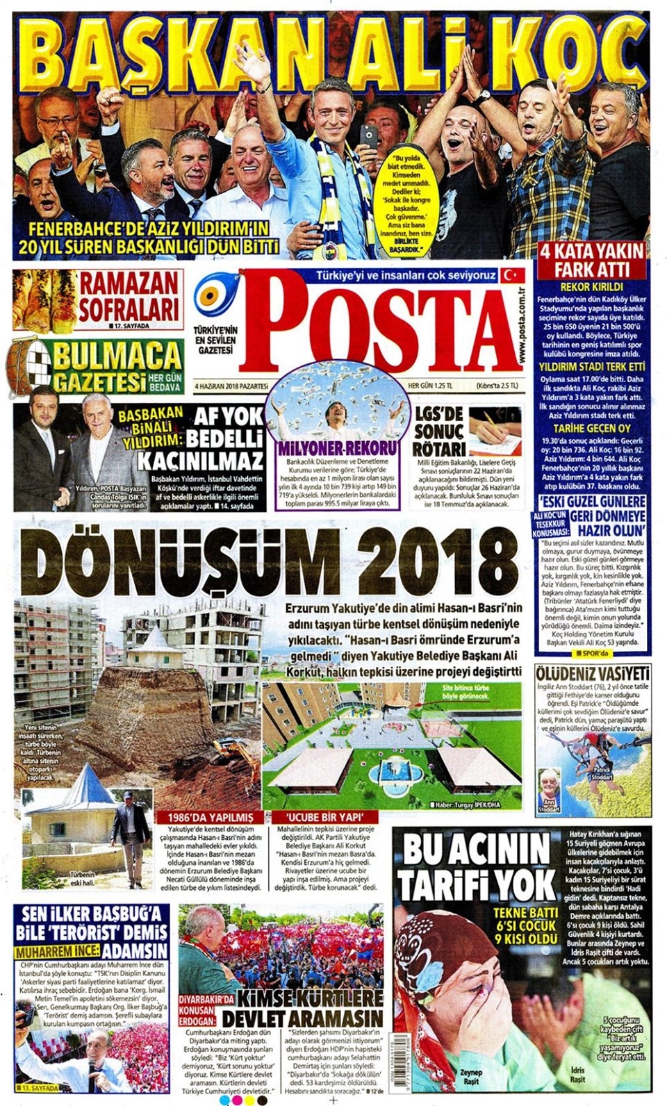 Gazete manşetleri 4 Haziran 2018 Hürriyet - Sözcü - Fanatik 5