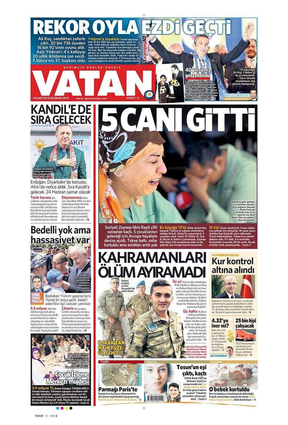 Gazete manşetleri 4 Haziran 2018 Hürriyet - Sözcü - Fanatik 6