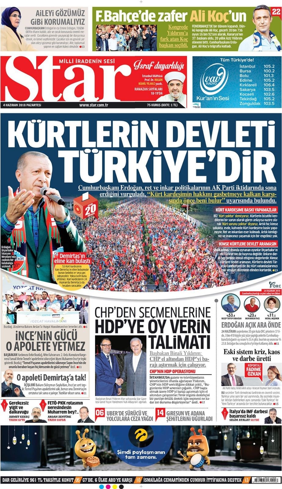 Gazete manşetleri 4 Haziran 2018 Hürriyet - Sözcü - Fanatik 8