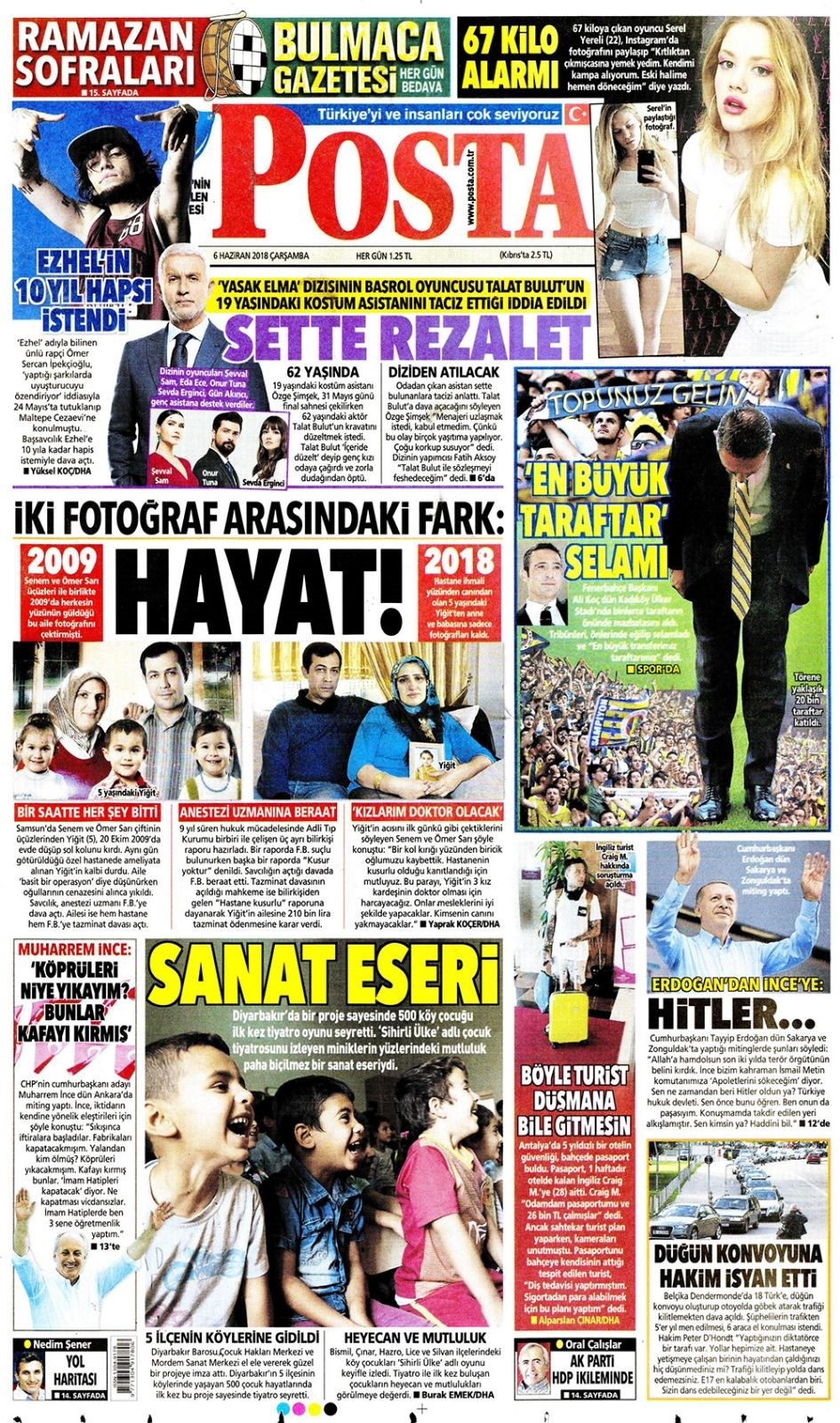 6 Haziran 2018 Gazete manşetleri - Hürriyet, Sabah, Posta, Sözcü Gazetesi 10