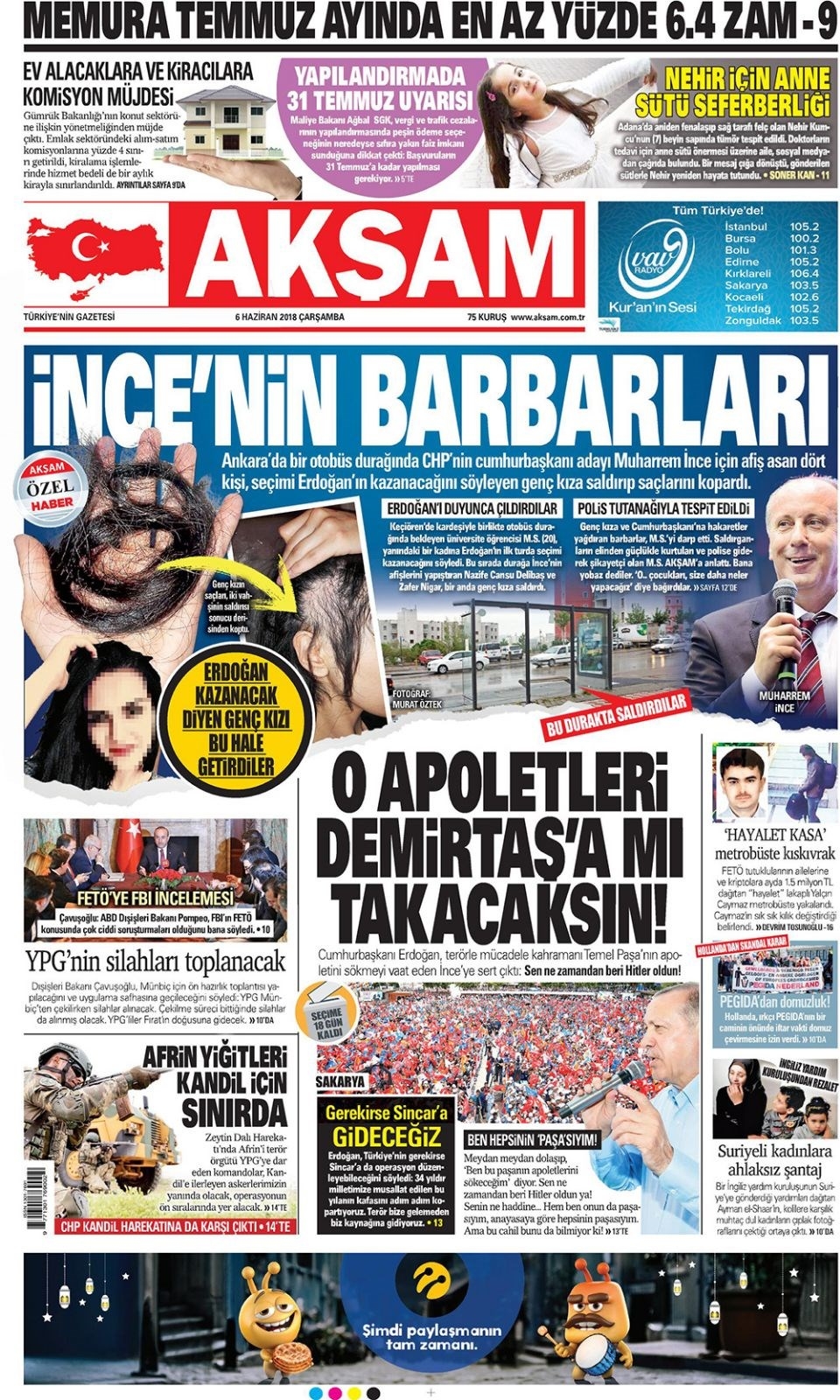 6 Haziran 2018 Gazete manşetleri - Hürriyet, Sabah, Posta, Sözcü Gazetesi 14