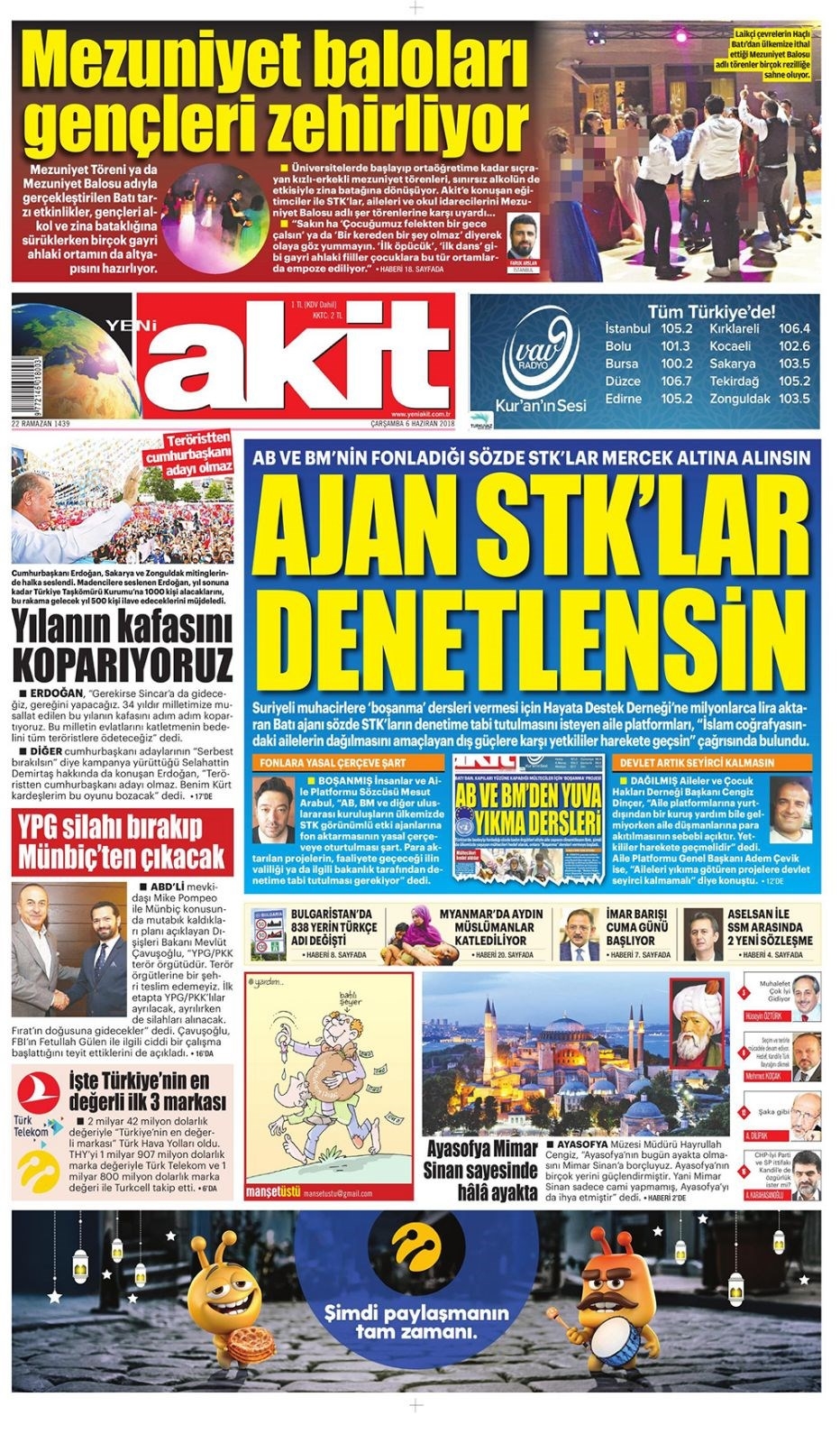 6 Haziran 2018 Gazete manşetleri - Hürriyet, Sabah, Posta, Sözcü Gazetesi 15