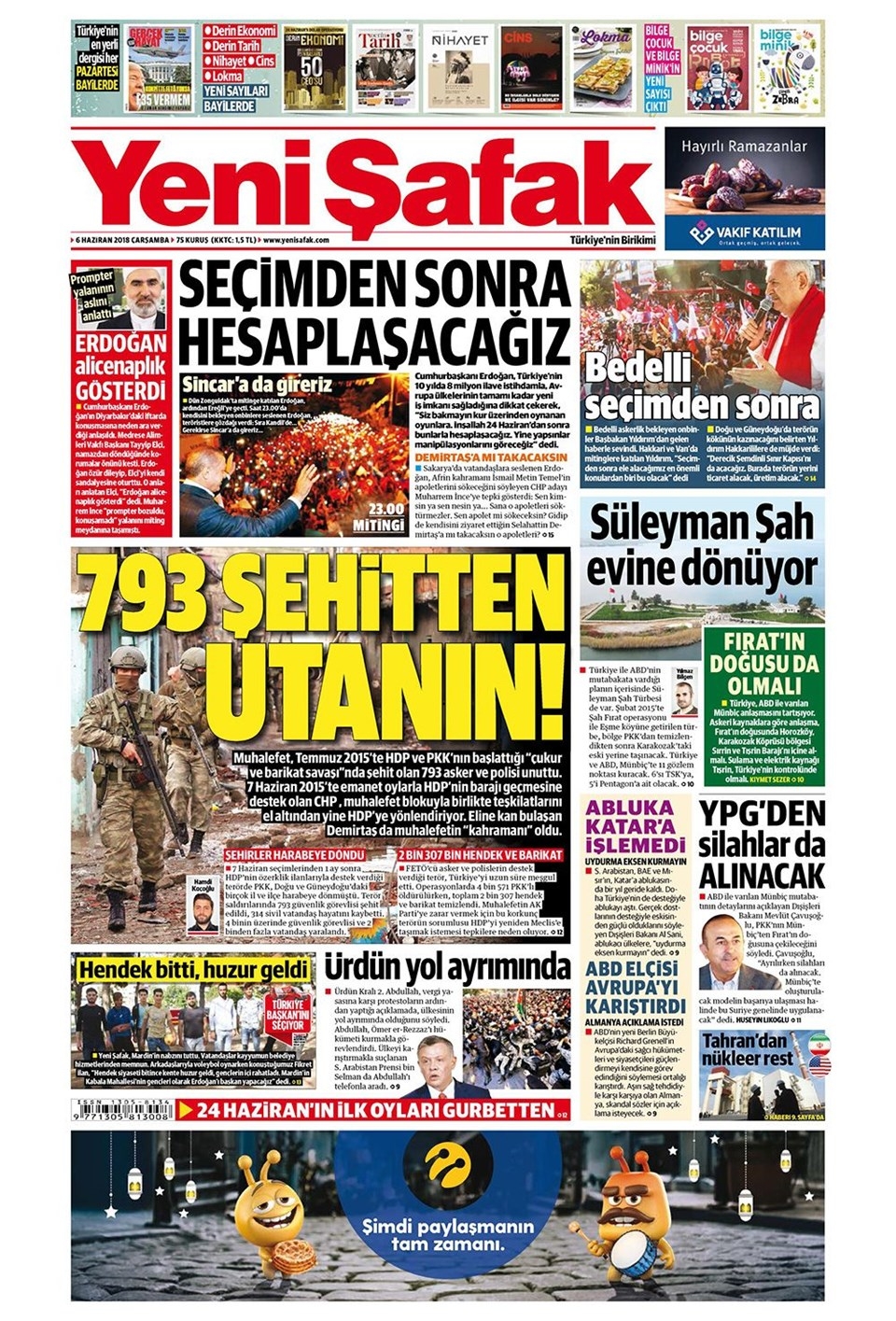 6 Haziran 2018 Gazete manşetleri - Hürriyet, Sabah, Posta, Sözcü Gazetesi 17