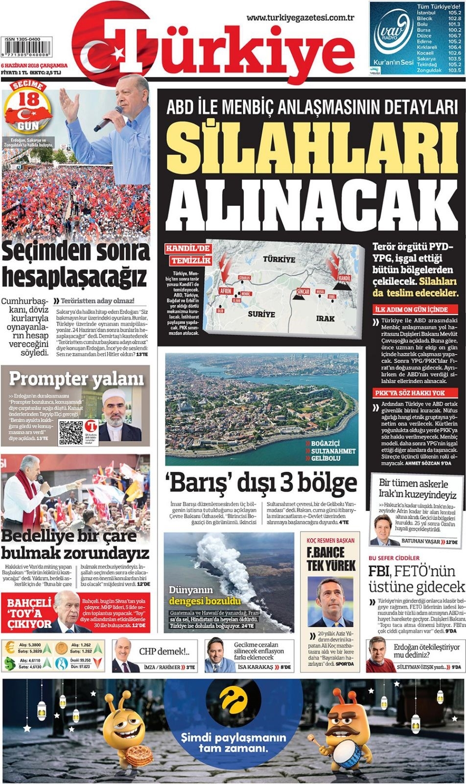 6 Haziran 2018 Gazete manşetleri - Hürriyet, Sabah, Posta, Sözcü Gazetesi 4