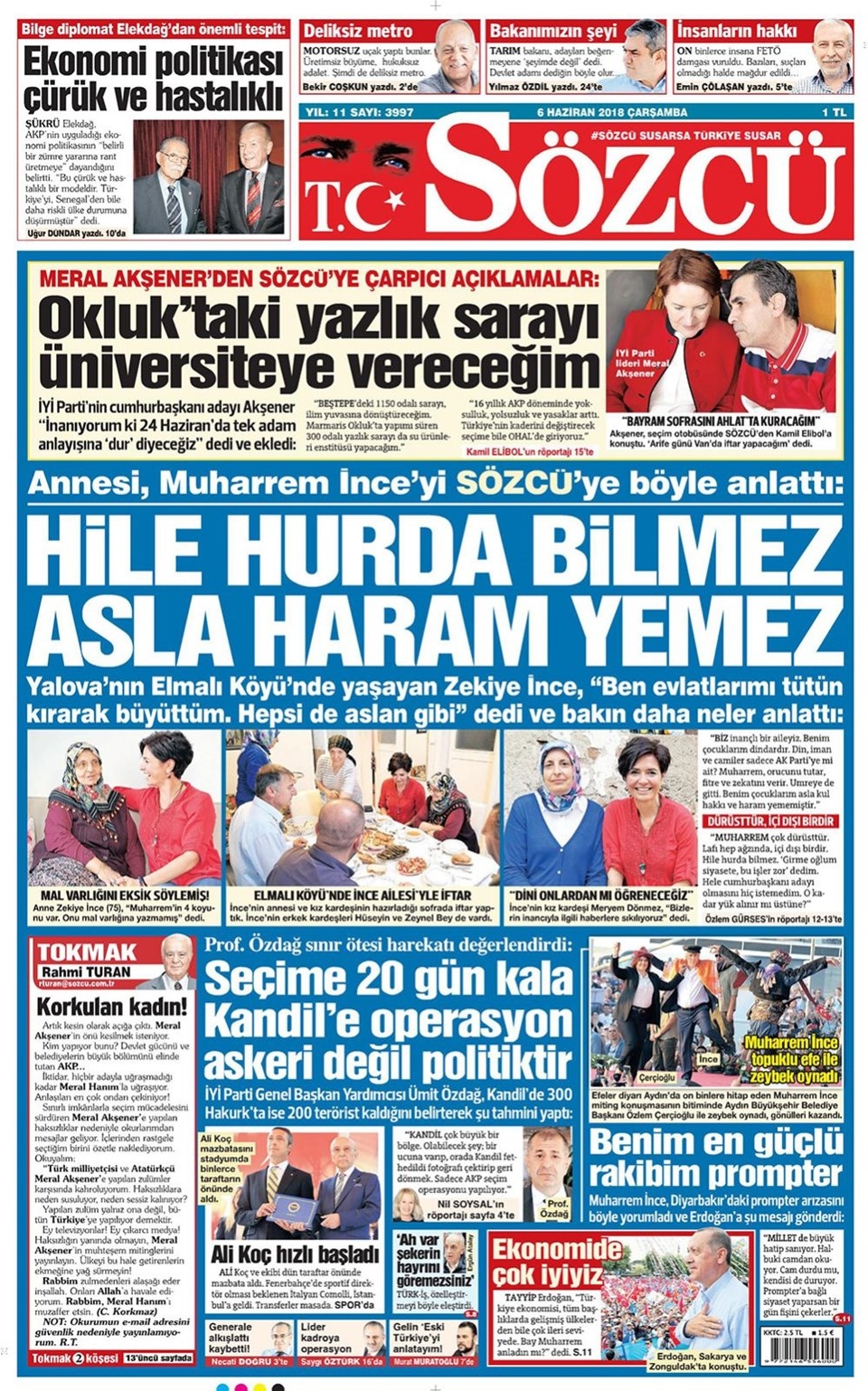 6 Haziran 2018 Gazete manşetleri - Hürriyet, Sabah, Posta, Sözcü Gazetesi 7