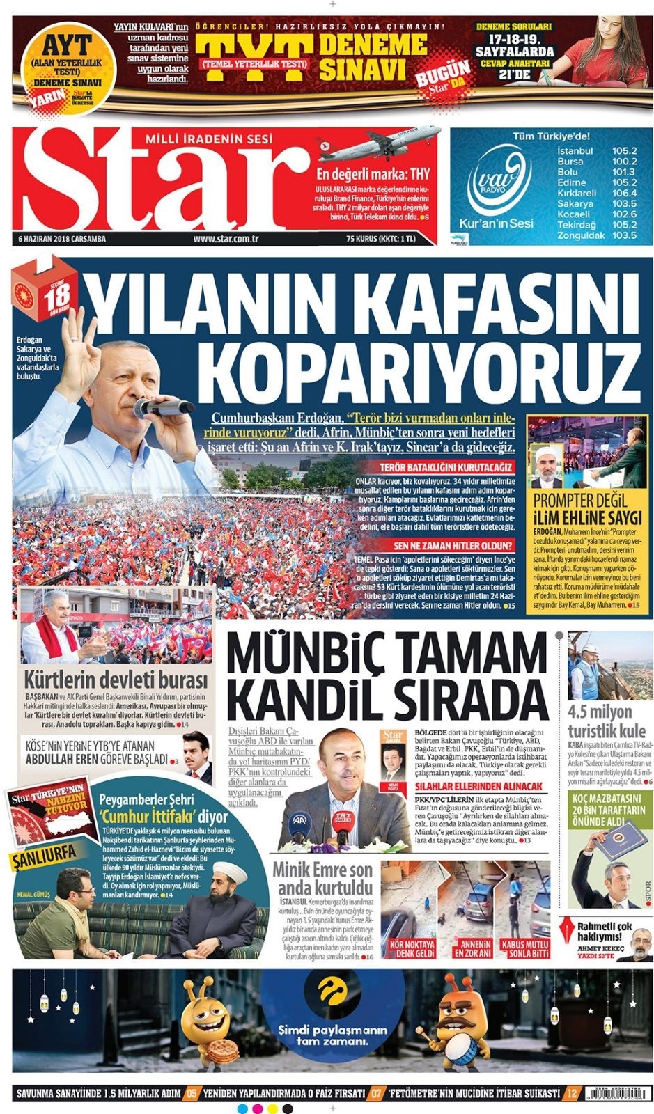 6 Haziran 2018 Gazete manşetleri - Hürriyet, Sabah, Posta, Sözcü Gazetesi 8