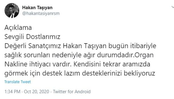 Hakan Taşıyan'ın sağlık durumuna ilişkin açıklama: Böbreğini kız kardeşinden alacaklar 8