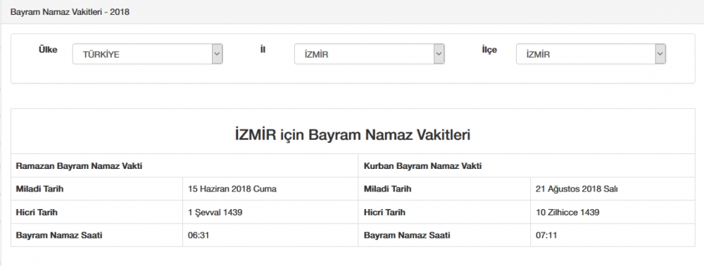 Bayram namazı saat kaçta? İl, il Bayram namazı saatleri 2018 42