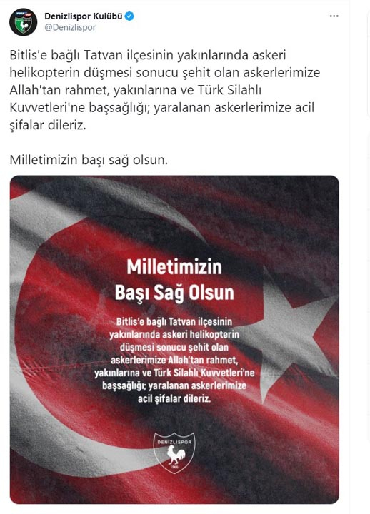 Türkiye şehitlerine ağlıyor! Süper Lig ekiplerinden Bitlis şehitleri için baş sağlığı mesajları 12