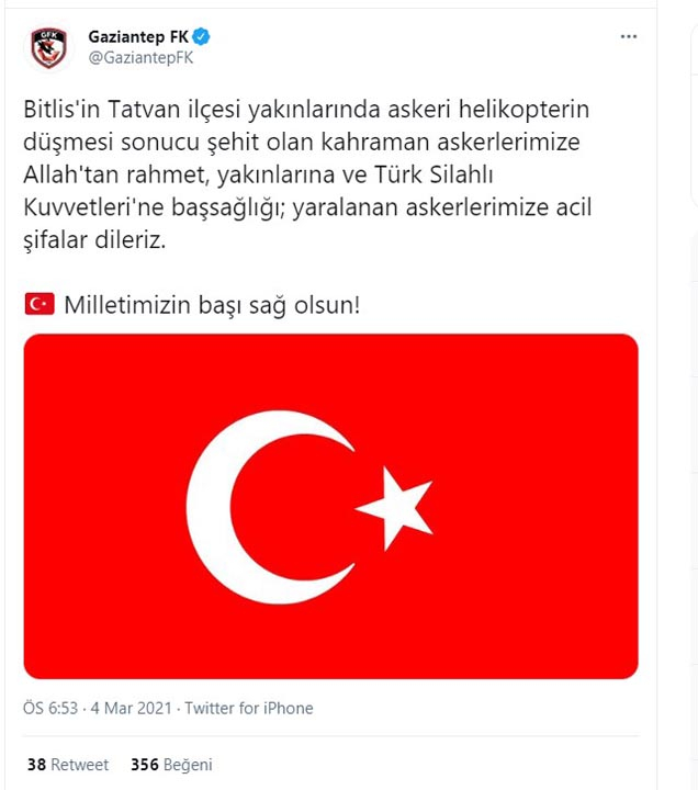 Türkiye şehitlerine ağlıyor! Süper Lig ekiplerinden Bitlis şehitleri için baş sağlığı mesajları 13