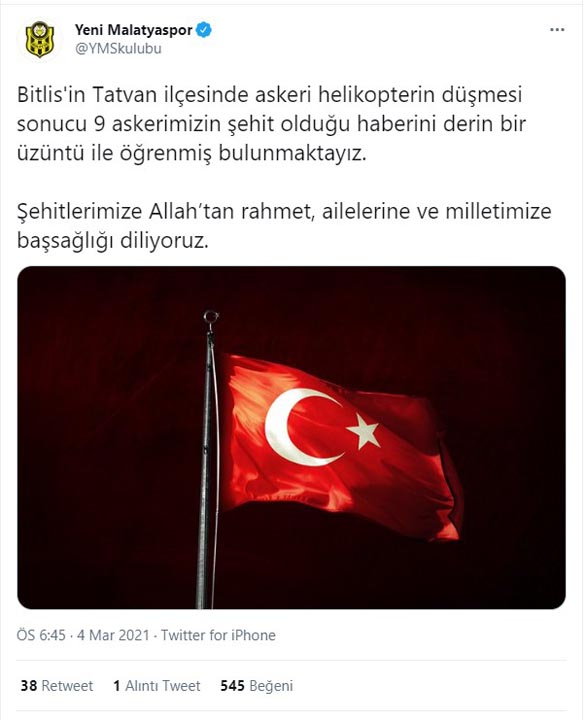 Türkiye şehitlerine ağlıyor! Süper Lig ekiplerinden Bitlis şehitleri için baş sağlığı mesajları 15