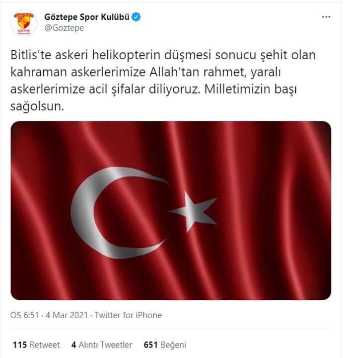 Türkiye şehitlerine ağlıyor! Süper Lig ekiplerinden Bitlis şehitleri için baş sağlığı mesajları 17