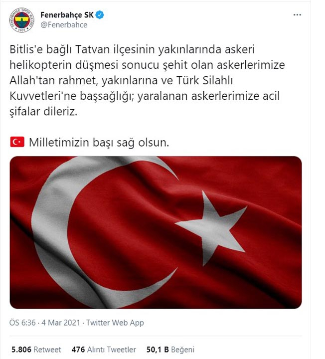 Türkiye şehitlerine ağlıyor! Süper Lig ekiplerinden Bitlis şehitleri için baş sağlığı mesajları 2