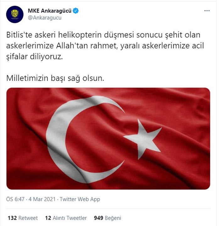 Türkiye şehitlerine ağlıyor! Süper Lig ekiplerinden Bitlis şehitleri için baş sağlığı mesajları 20