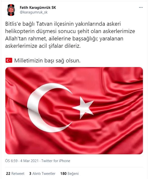 Türkiye şehitlerine ağlıyor! Süper Lig ekiplerinden Bitlis şehitleri için baş sağlığı mesajları 21